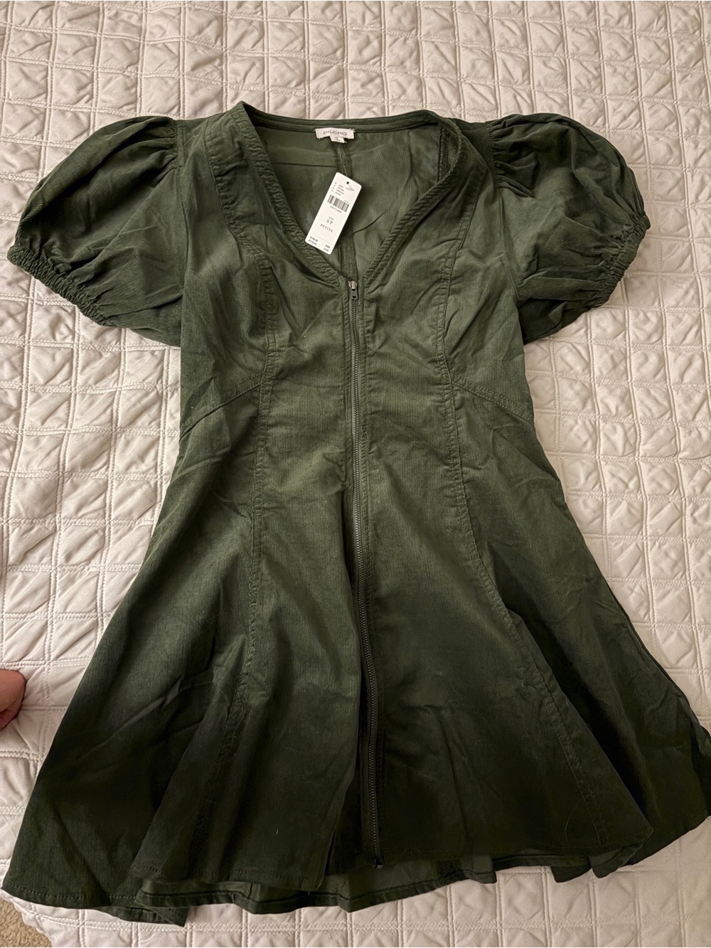 Pilcro Olive Green Mini Dress with Puff Sleeves